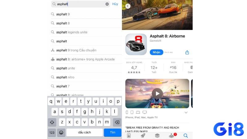 Để tải game asphalt 8: airborne Android truy cập vào Google Play Store tìm kiếm "Asphalt 8: Airborne"
