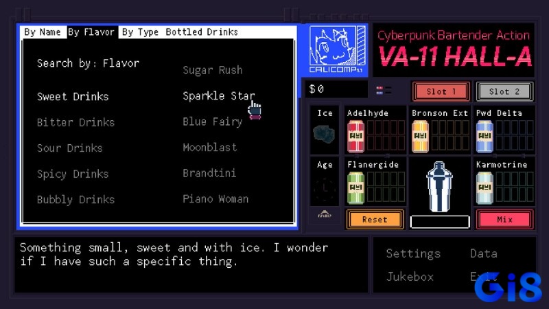 Lối chơi chính của VA-11 Hall-A là pha chế các loại đồ uống và đối thoại với cascNPC trong game