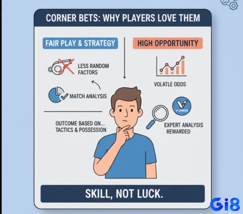 Người chơi bóng đá bị thu hút bởi kèo phạt góc, vì tính công bằng, ít bị ảnh hưởng bởi yếu tố ngẫu nhiên và biến động tỷ lệ cược