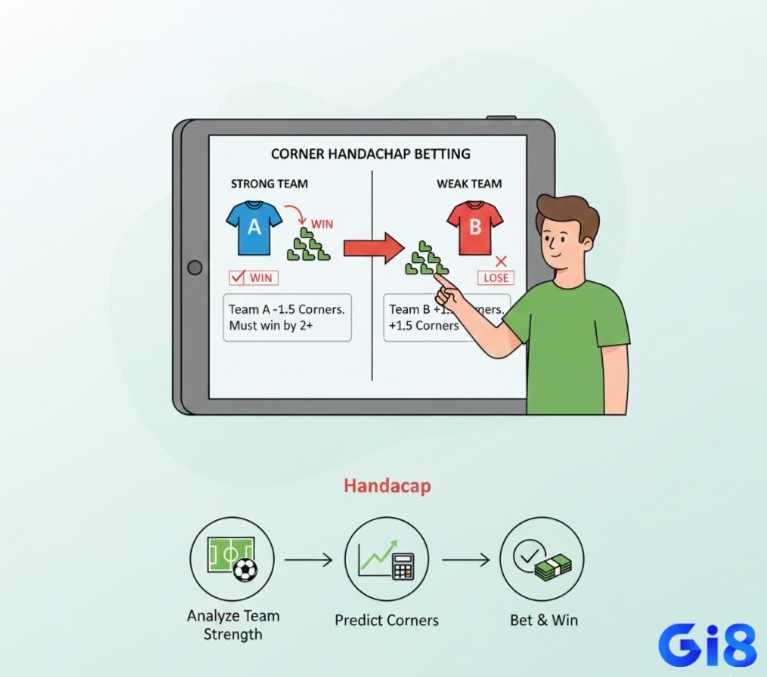 Người chơi cá độ bóng đá tìm hiểu kèo phạt góc chấp, trong đó đội mạnh phải có số quả phạt góc nhiều hơn đội yếu theo tỷ lệ chấp để thắng cược