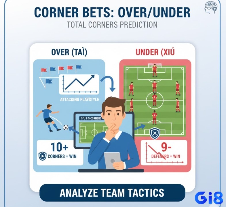 Người chơi bóng đá đặt cược kèo tài xỉu phạt góc, phân tích lối chơi đội để dự đoán tổng số quả phạt góc
