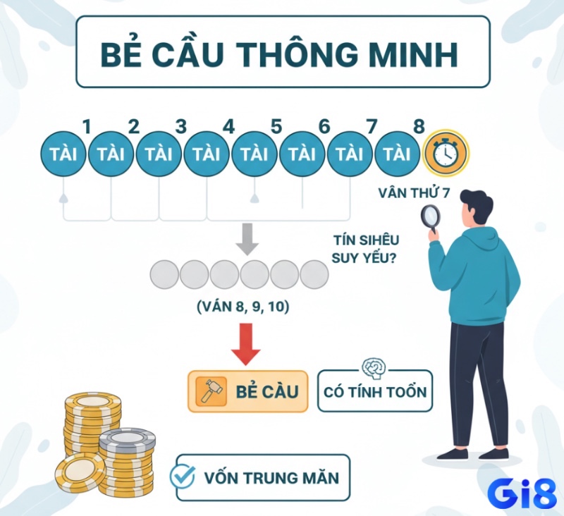 Người chơi tài xỉu thường chọn thời điểm bẻ cầu một cách khôn khéo khi thấy dấu hiệu cầu bệt kéo dài bắt đầu mất lực