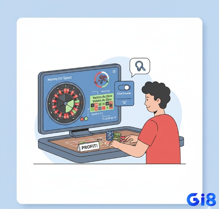 Người chơi roulette quan sát lịch sử các số và áp dụng chiến thuật "phân tích phần bánh xe" để đặt cược thông minh