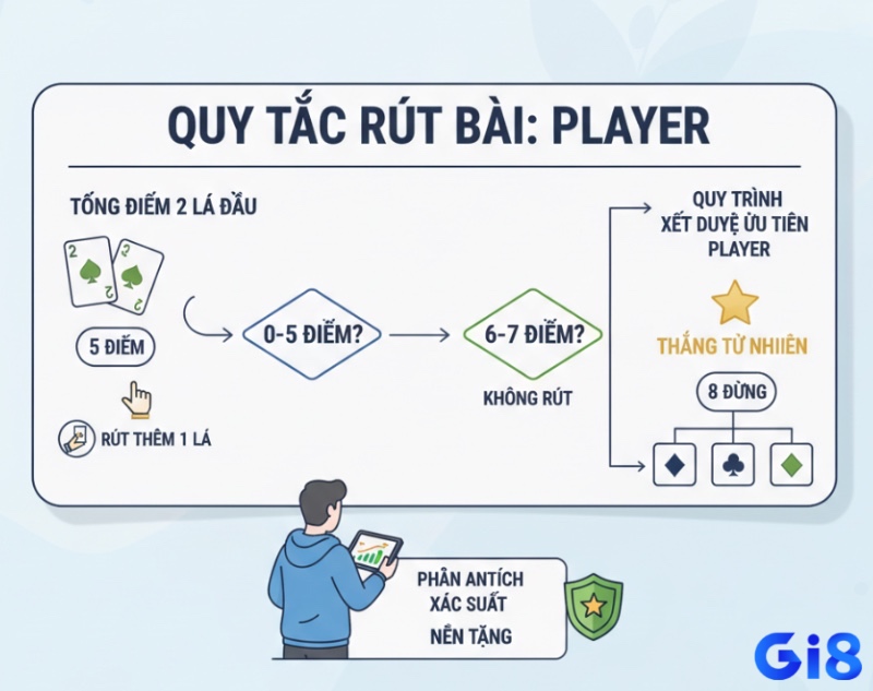 Người chơi Baccarat tìm hiểu các mốc điểm của Player để quyết định rút lá bài thứ ba