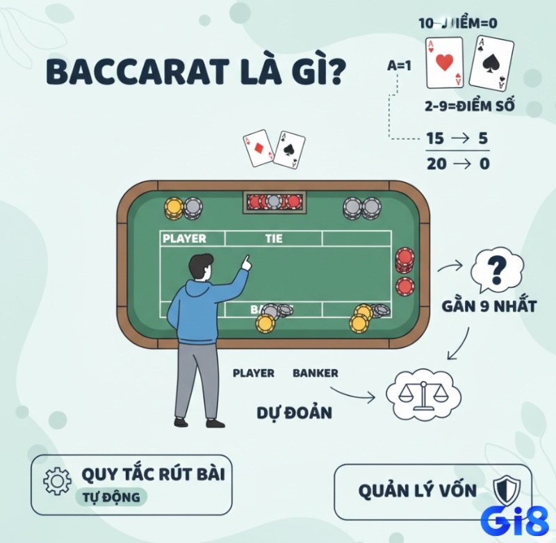 Người chơi Baccarat đặt cược vào Player, Banker hoặc Tie, chờ đợi kết quả so sánh điểm trong luật chơi baccarat cơ bản nhất