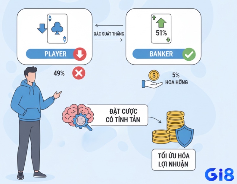Người chơi Baccarat tối ưu hóa lợi nhuận bằng cách hiểu rõ lợi thế nhà cái và đặt cược vào cửa Banker