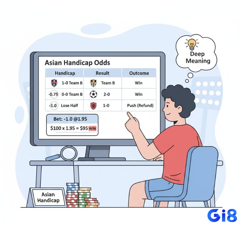 Người chơi cá cược nghiên cứu các loại kèo chấp châu Á (Asian Handicap) và cách tính tiền thắng thua