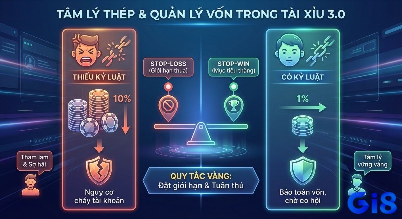 Bí quyết tâm lý thép và quản lý vốn bất bại Tài Xỉu 3.0, tránh cháy tài khoản nhờ kỷ luật, tuân thủ stop-loss và stop-win