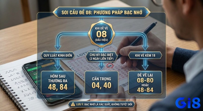Quy trình soi cầu đề 08 theo bạc nhớ kinh điển, hướng dẫn chi tiết các cặp số 48, 84, 04, 40 khi 08 xuất hiện hoặc kèm 18