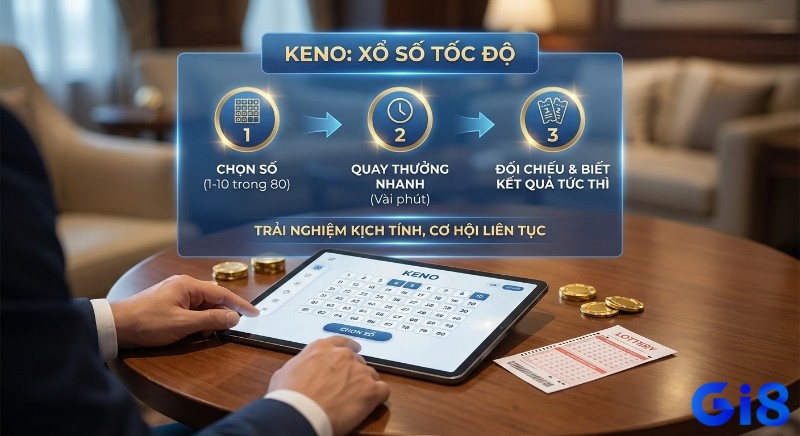 Quy trình 3 bước của Keno là gì - xổ số tốc độ: chọn số (1-10 trong 80), quay thưởng nhanh, biết kết quả tức thì