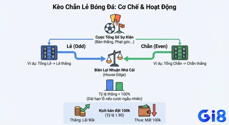 Tổng quan cơ chế kèo cược chẵn lẻ bóng đá, làm rõ biên lợi nhuận nhà cái và kịch bản thắng thua dưới 100% tỷ lệ hoàn trả