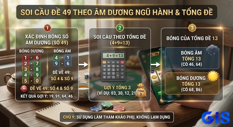 Quy trình 3 bước soi cầu đề 49, theo âm dương ngũ hành và tổng đề, gợi ý các con số tiềm năng 19, 91, 46, 64, 68, 86