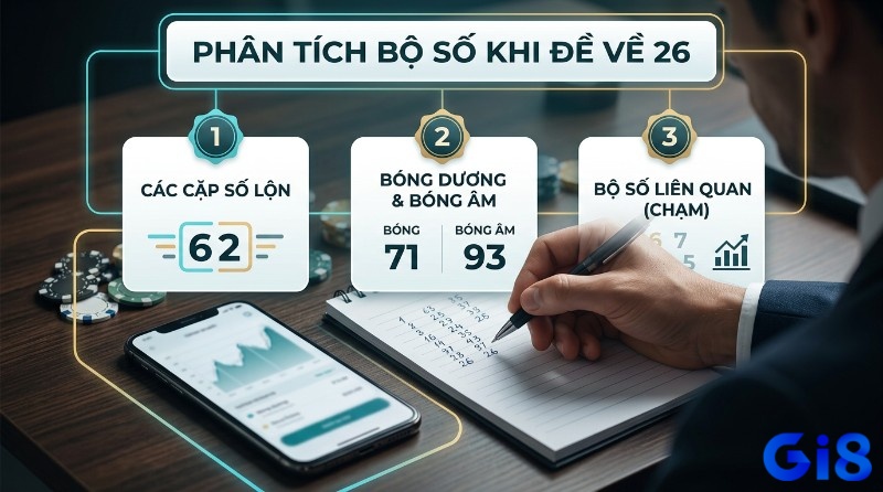 Phân tích bộ số tiềm năng khi đề về 26: số lộn 62, bóng dương 71, bóng âm 93, số liên quan. Người ghi chép, biểu đồ trên điện thoại trong đề về 26 mai đánh lô gì