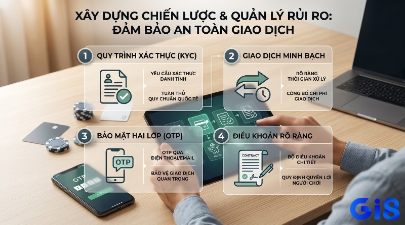 Đảm bảo an toàn giao dịch trực tuyến với 4 yếu tố: quy trình xác thực KYC, giao dịch minh bạch, bảo mật hai lớp OTP và điều khoản rõ ràng