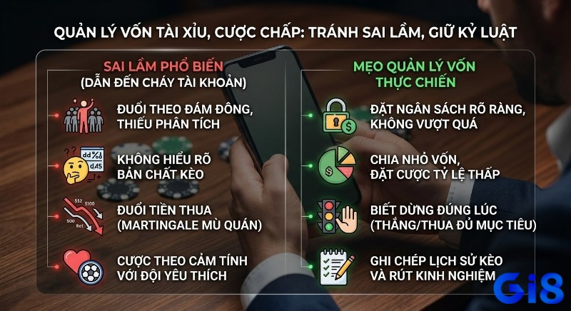 Hướng dẫn quản lý vốn Tài Xỉu, Cược Chấp: nhận diện sai lầm gây cháy tài khoản và áp dụng mẹo thực chiến giữ kỷ luật