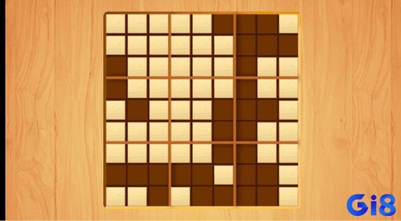 Wood Block Puzzle với các khối gỗ được sắp xếp trên bàn chơi