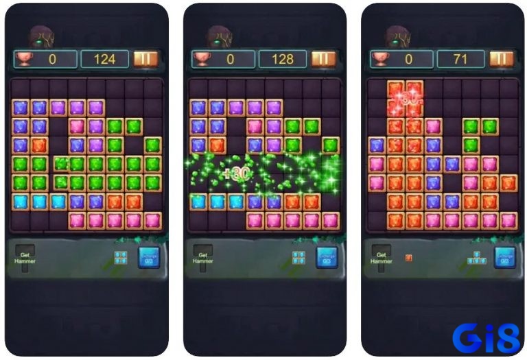 Block Puzzle Gem Elimination với các khối đá quý nhiều màu sắc