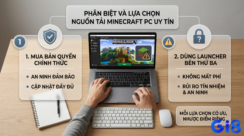 Phân biệt nguồn tải game minecraft pc uy tín, mua bản quyền chính thức an ninh, cập nhật đầy đủ hoặc dùng launcher bên thứ ba miễn phí nhưng rủi ro